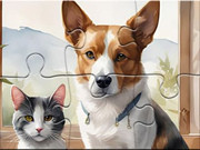 Play Jigsaw Puzzle: Oil Painting Dog And Cat Game on FOG.COM