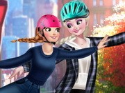 Elsa And Anna Roller Skating
